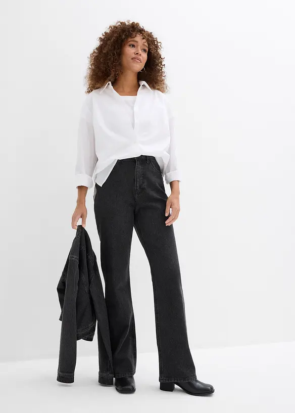 Loose straight jeans comfortabele tailleband met strass, bonprix