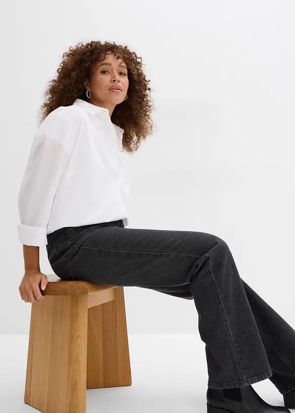 Loose straight jeans comfortabele tailleband met strass, bonprix