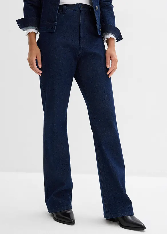 Loose straight jeans comfortabele tailleband met strass, bonprix