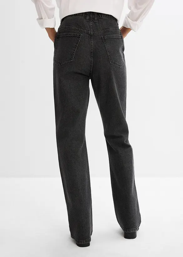 Loose straight jeans comfortabele tailleband met strass, bonprix