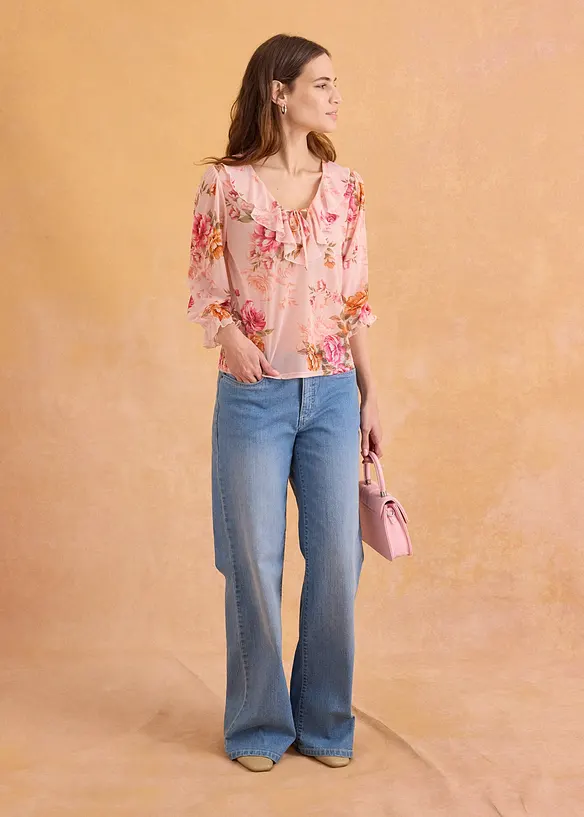 Wide leg jeans mid waist, stretch, bonprix