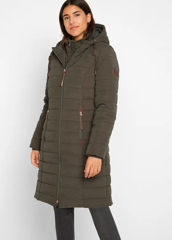 Lange gewatteerde jas, 2-in-1 look, bonprix