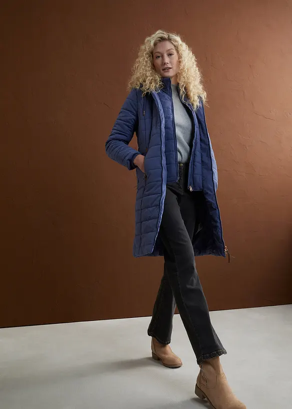 Lange gewatteerde jas, 2-in-1 look, bonprix