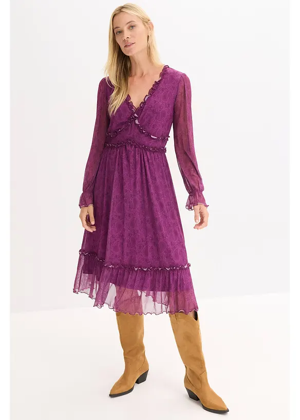 Jersey midi jurk van mesh, bonprix