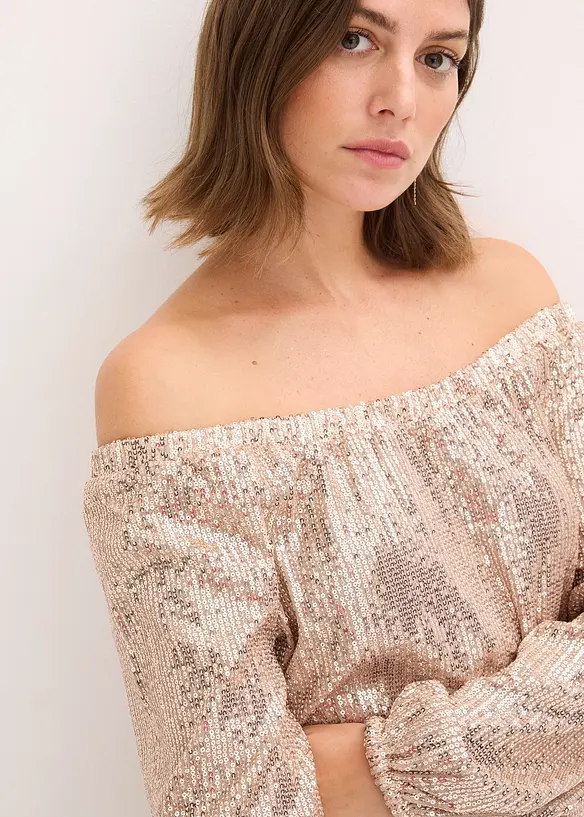 Oversized carmen-shirt met pailletten, bonprix