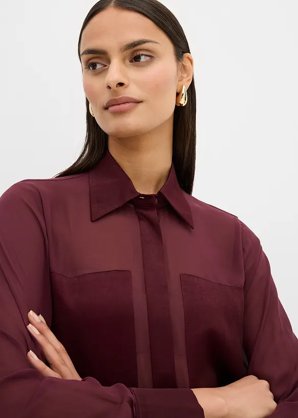 Overhemdblouse met inzetstuk van satijn, bonprix