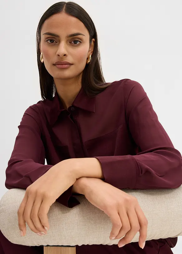 Overhemdblouse met inzetstuk van satijn, bonprix