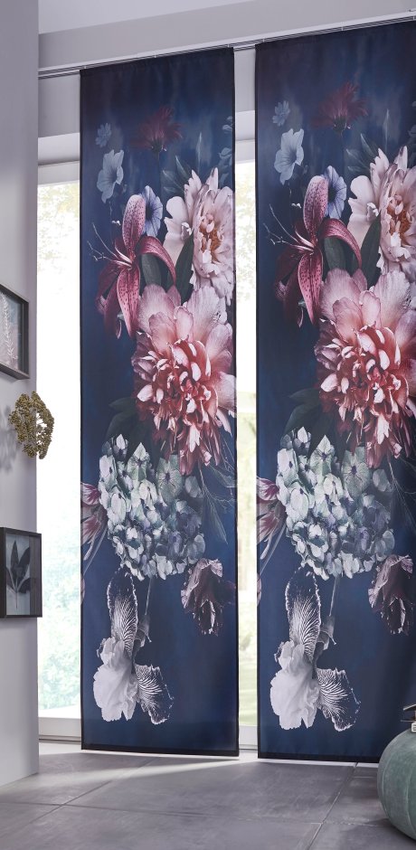 Wonen - Transparant paneelgordijn met digitale print (1 stuk) - zwart/roze