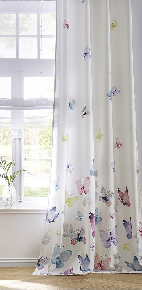 Wonen - Microvezel gordijn met vlinders (1 stuk) - wit/multicolor