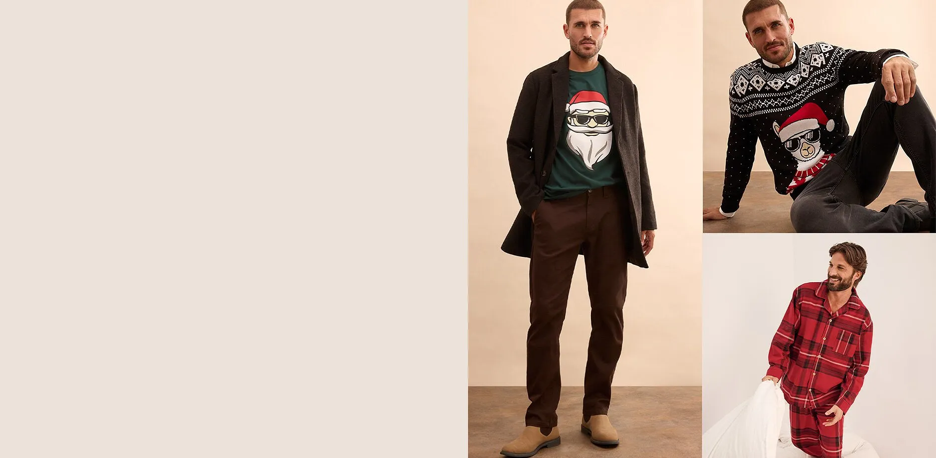 Kersttrui met bont patroon gecombineerd met donkere jeans. 