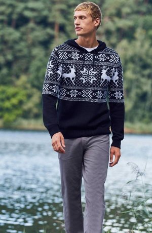 Heren - Noorse hoodie - zwart/wit Noors patroon