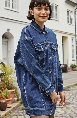 Dames - Stretch spijkerjas met biologisch katoen, oversized - blauw denim