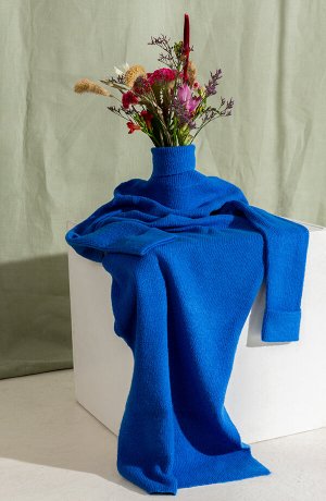 Dames - Gebreide jurk met col - azuurblauw