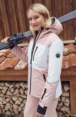 Dames - Outdoor ski-jas met capuchon, waterdicht - vintage roze/wit