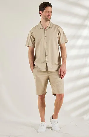 Heisenberg_FutureUse - Overhemd met linnen en korte mouwen, loose fit - sand