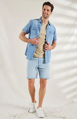 Heisenberg_FutureUse - Spijkeroverhemd met korte mouw van biologisch katoen, slim fit - ijsblauw denim