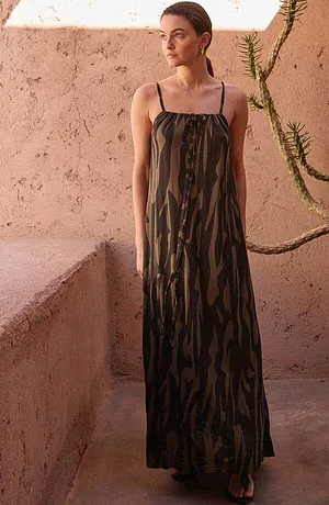 Dames - Strandjurk van viscose - zwart/kaki