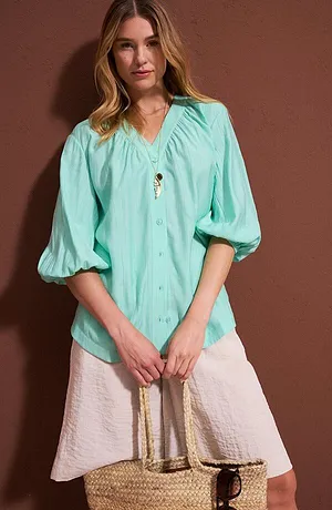 Dames - Oversized blouse - mentholblauw