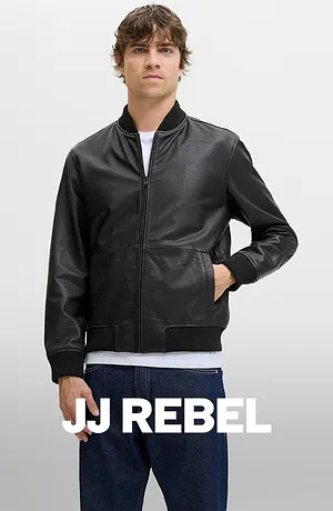 Heren - JJ REBEL leren bomberjack - zwart