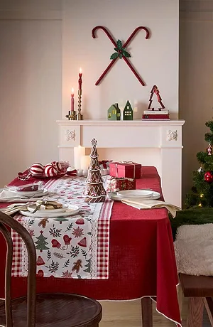 Wonen - Tafelloper van biologisch katoen met kerstprint - wit/rood