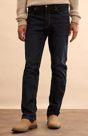 Heren - Regular fit thermo stretch jeans met comfortband en zachte voering van jersey, straight - donkerblauw denim