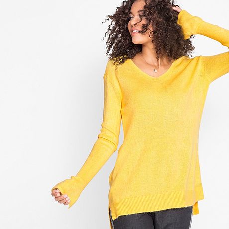 Dames - Oversized trui met zijsplitten - tulpengeel