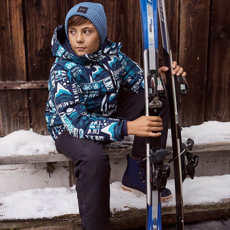 Kinderen - Graffiti ski-jas, waterdicht en winddicht - wit/donkerblauw/donkerturkoois/blauwpetrol grafische print