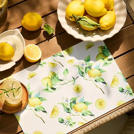 Wonen & Tuin - Placemats (set van 4) met citroenprint - wit/geel