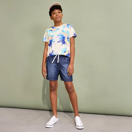 Kinderen - T-shirt van biologisch katoen - natuurbeige/saffierblauw/gletsjerblauw/alpenblauw/aqua/soft mint/krijtgroen/lichtgeel/melba/nectarine/viooltjeslila