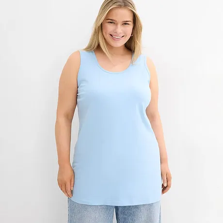 Lichtblauw mouwloos topje, luchtig en comfortabel voor warme dagen. Perfect voor de zomer.