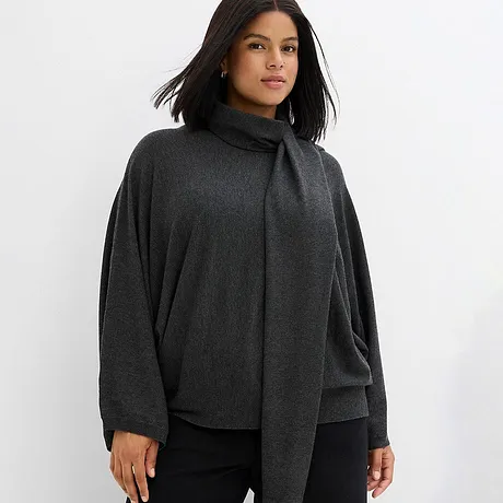 Elegante donkergrijze trui met een opvallende col.