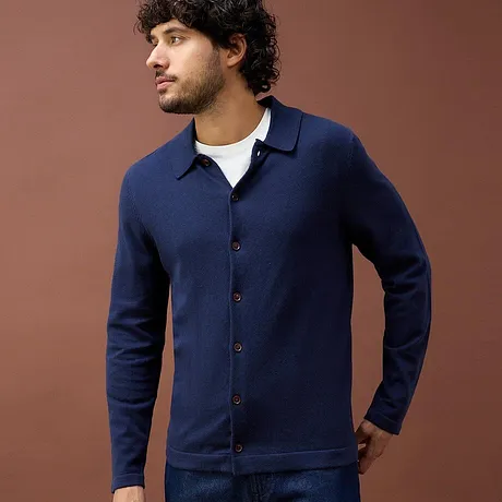 Heren - Fijn gebreid vest - donkerblauw