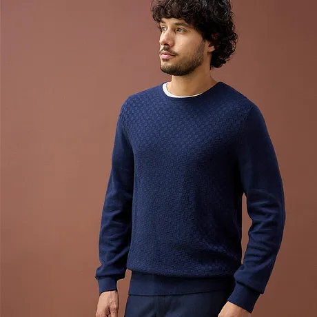 Heren - Fijn gebreide trui - donkerblauw