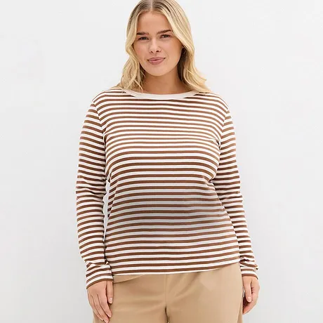 Gestreepte longsleeve in bruin en wit.