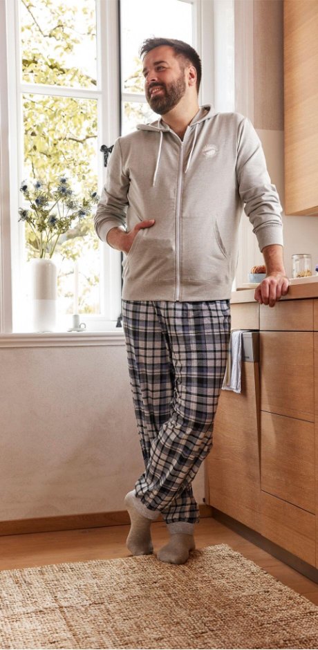 Heren - Pyjamabroek van jersey - lichtgrijs gemêleerd geruit