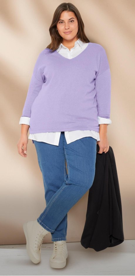 Dames - High-low trui met zijsplitten - lichtviolet