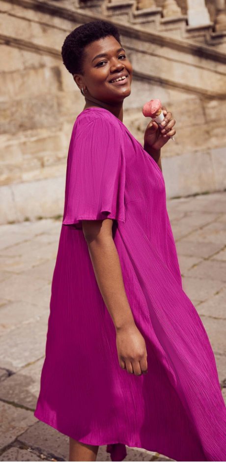 Dames - Lange kaftan jurk van crêpe, wijd model - violetorchidee