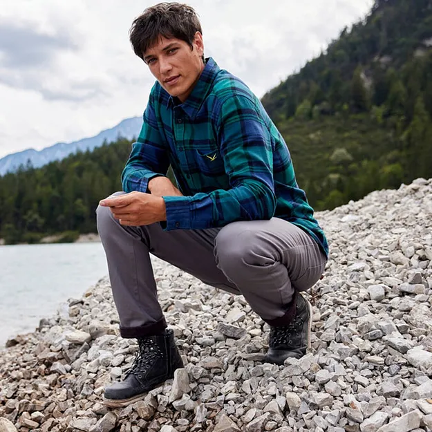 Heren - Regular fit stretch thermobroek met een zachte flanellen voering, straight - rookgrijs