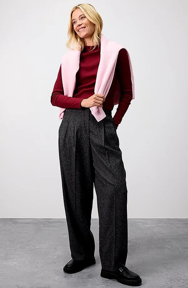 Dames - Marlene Dietrich broek in een zachte viscosemix - grijs gem&ecirc;leerd