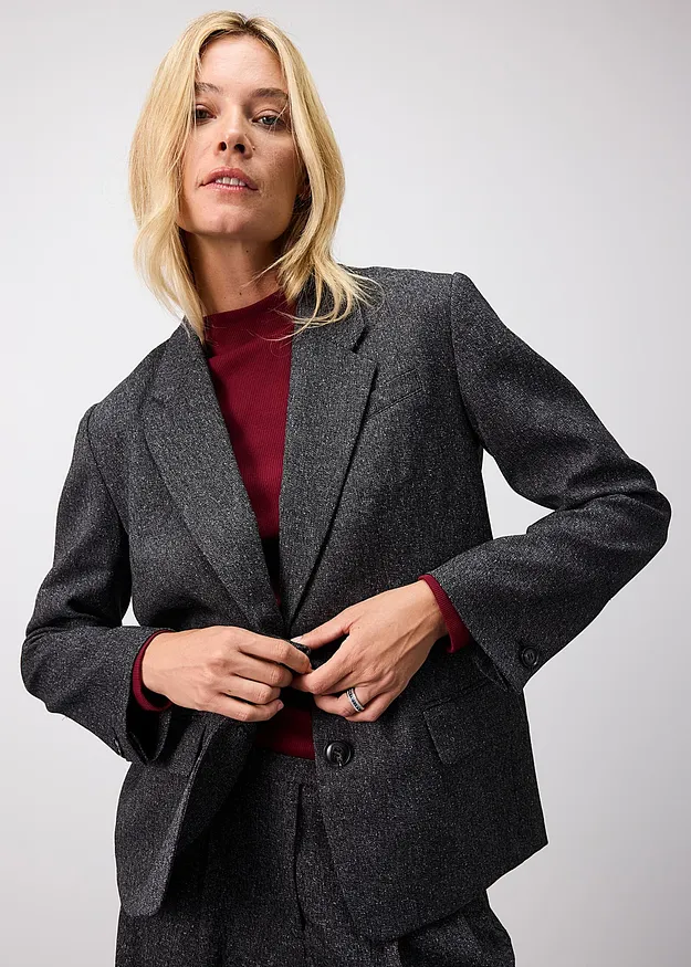 Dames - Oversized blazer van een fijne viscose-mix - grijs gem&ecirc;leerd