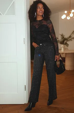 Dames - Longsleeve van prachtig kant - zwart