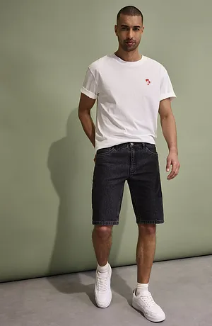 Heren - Overhemd van viscose met korte mouwen, loose fit - wolwit gedessineerd