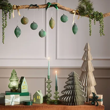 Wonen - Decoratieve papieren bomen (2-dlg. set) - groen/ecru