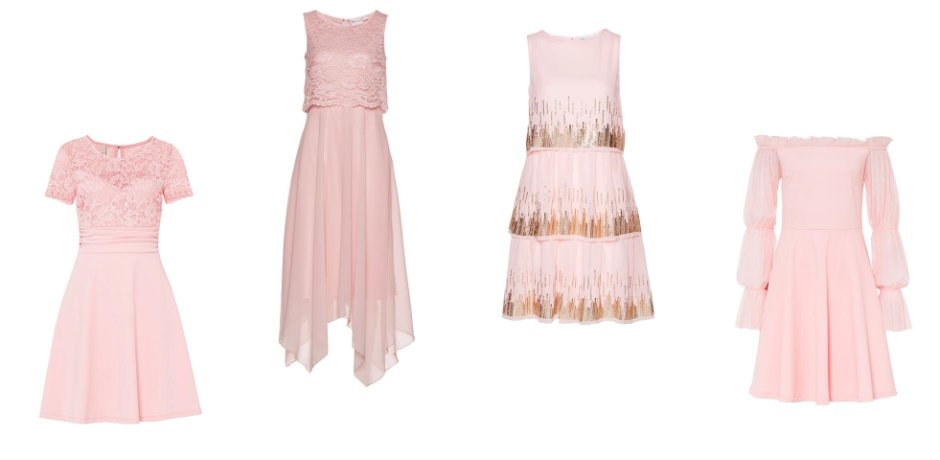 Dames - Premium chiffon jurk met kant - zacht roze