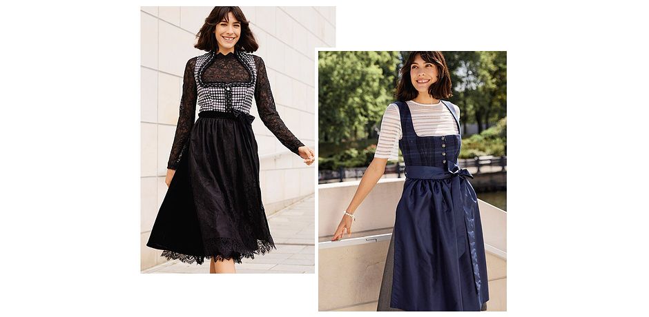 Inspiratie - Dirndl met fluwelen rokdeel (2-dlg. set) - zwart/wolwit gedessineerd