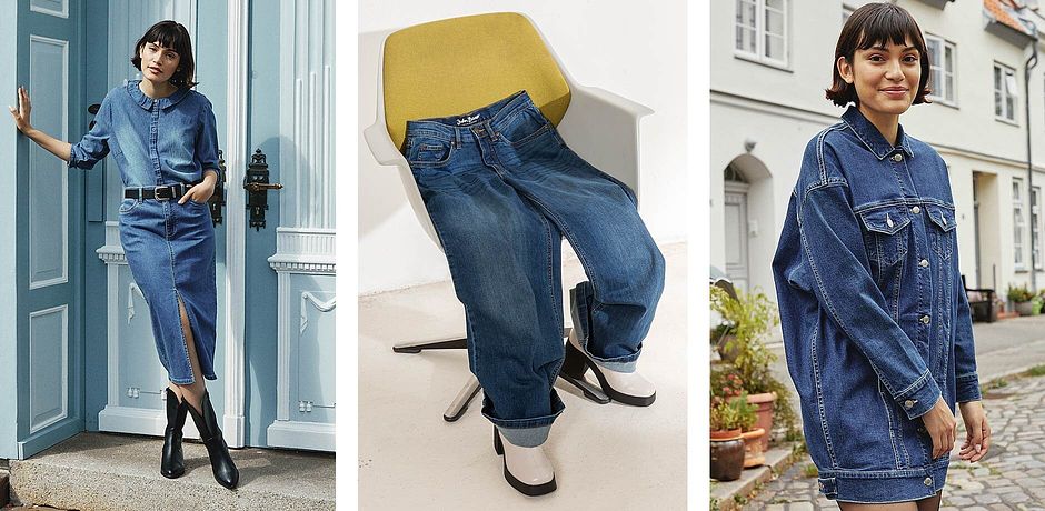 Inspiratie - Lange spijkerrok met split en biologisch katoen - blauw denim
