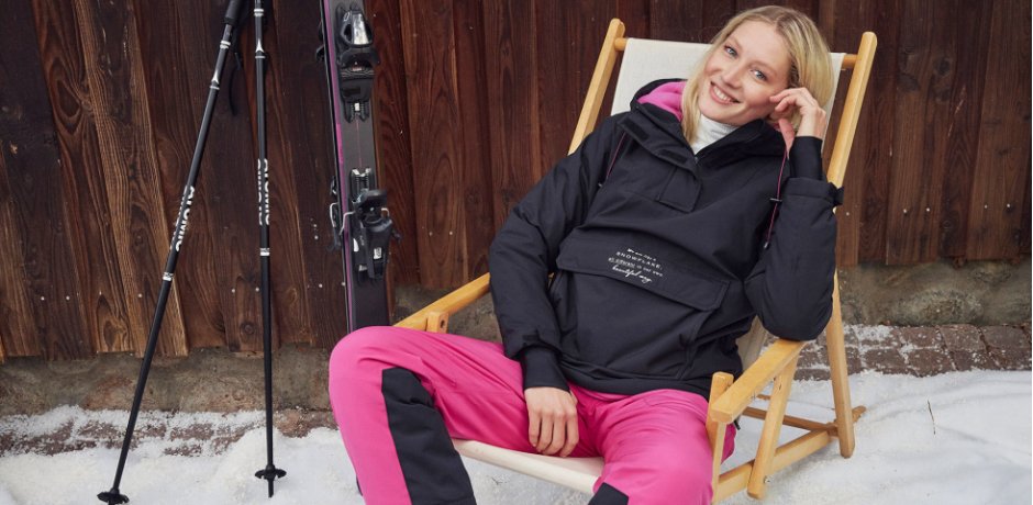 Dames - Outdoor instap ski-jas met fleece voering, oversized - zwart