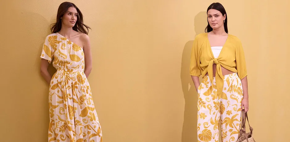 On trend - One shoulder jurk van gestructureerde viscose - wit/lemoncurry gebloemd