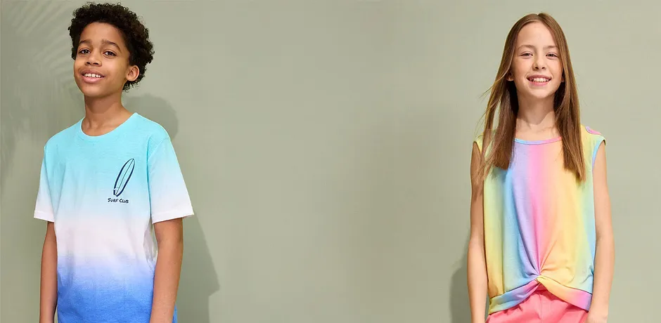Kinderen - T-shirt met kleurverloop van biologisch katoen - gletsjerblauw/aqua/wit/middernachtblauw