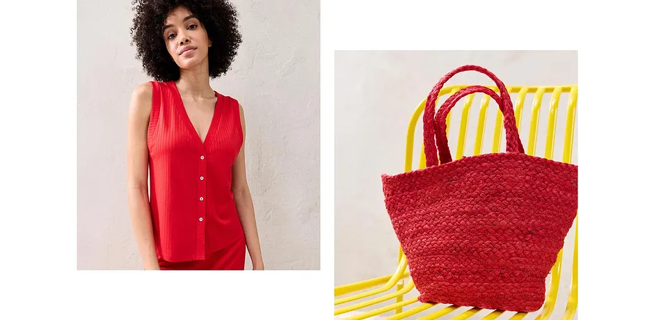 On trend - Kleine rieten tas - dieprood